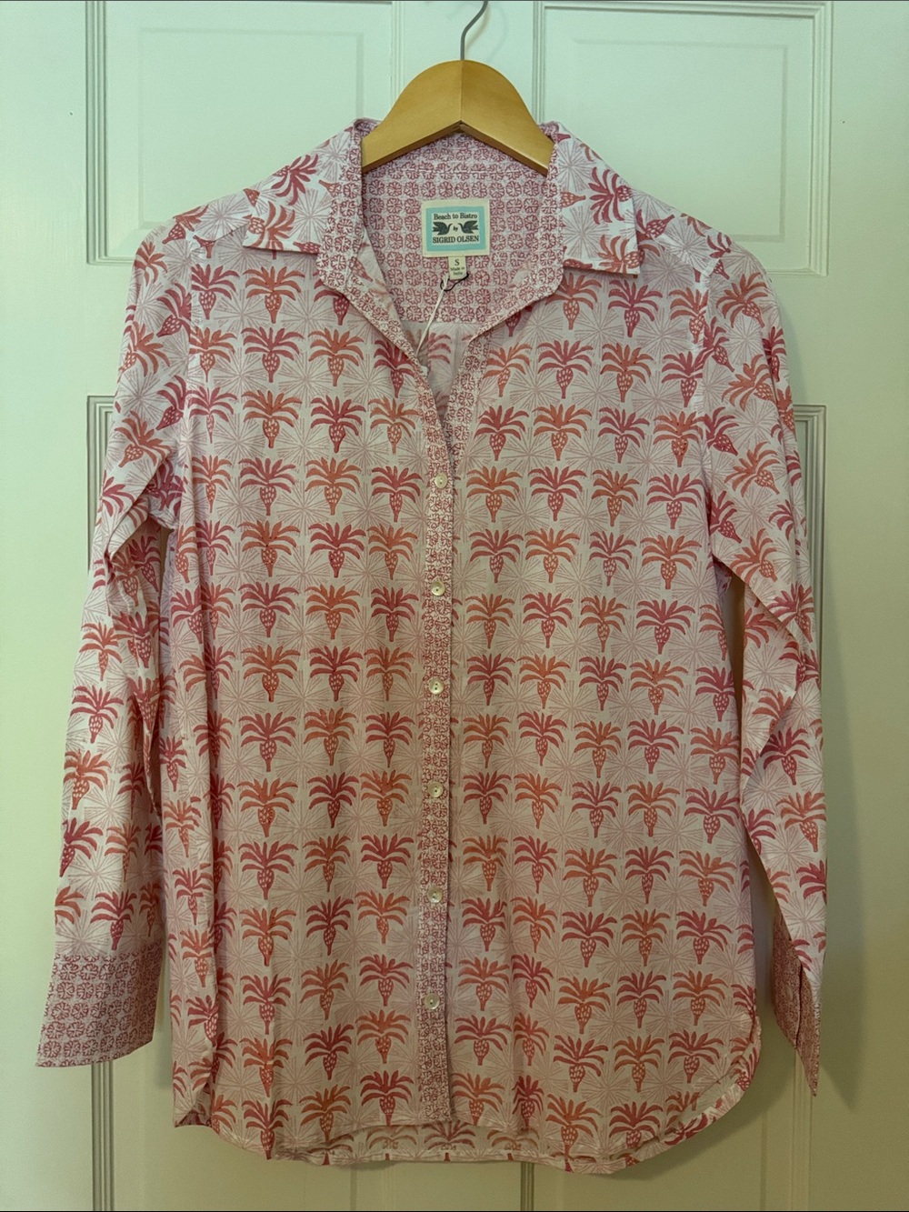 Sigrid Olsen Artisan Shirt - Sunny Palms Print in Pink